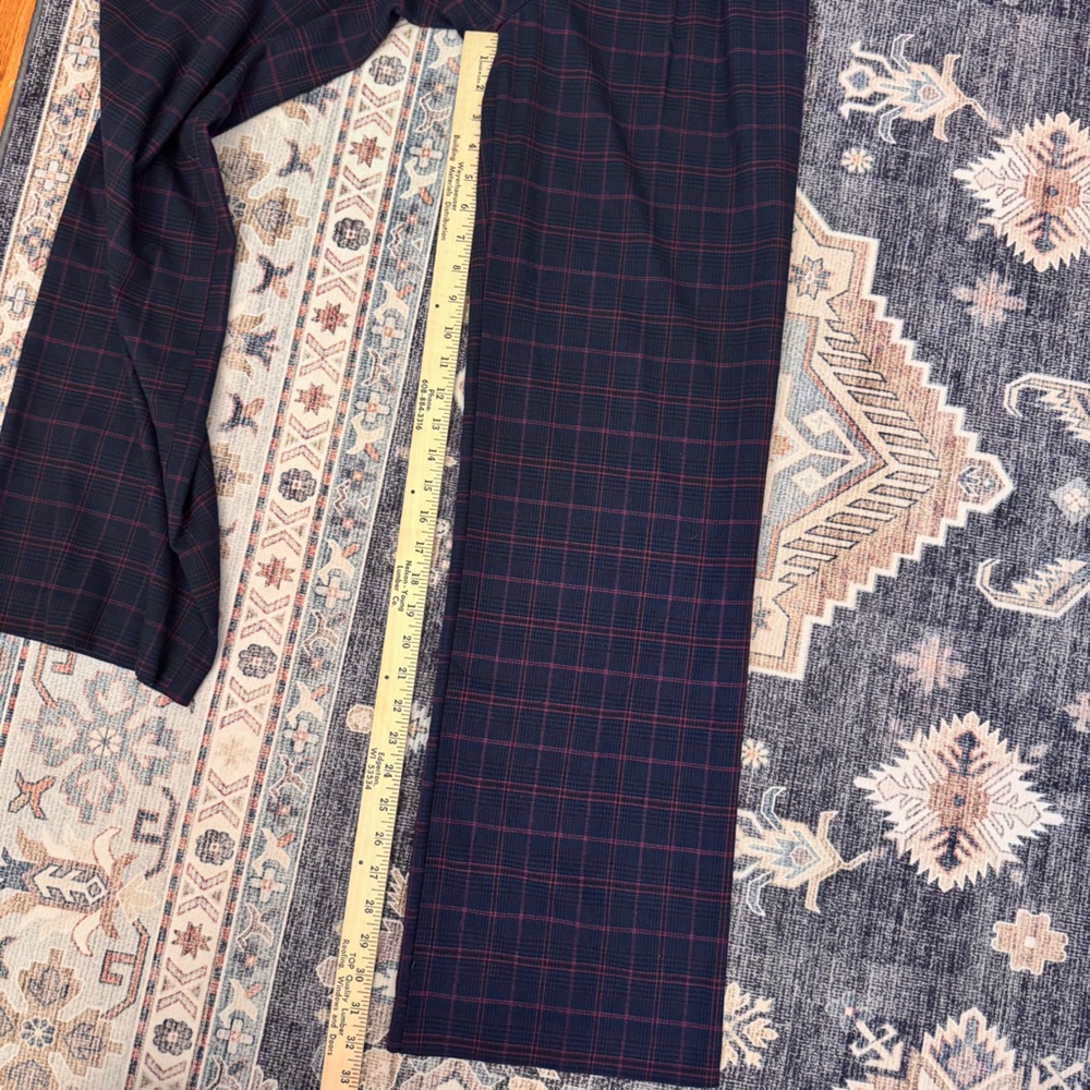 ZARA High-Waist Plaid Checker Trousers Blue & Pink Full Length 32” Inseam XS - Picture 14 of 15